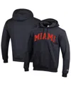 Champion Men's Black Miami Hurricanes Basic Arch Fleece Pullover Hoodie In Black