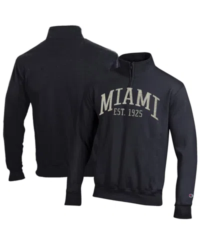 Champion Men's Black Miami Hurricanes Powerblend Quarter-zip Pullover Sweatshirt