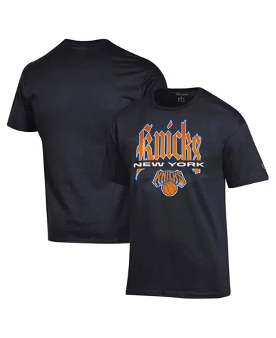 Champion Men's Black New York Knicks Goth Font Jersey T-shirt