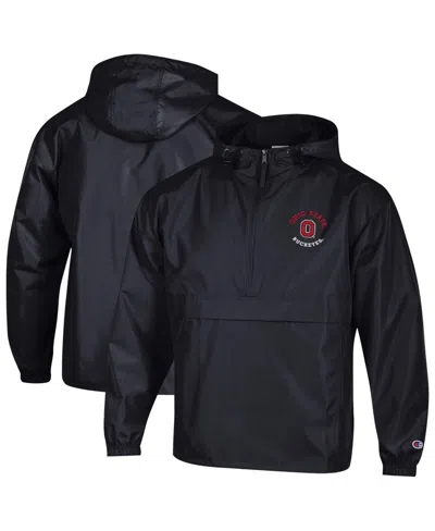 Champion Men's Black Ohio State Buckeyes Packable Hooded Windbreaker Half-zip Jacket