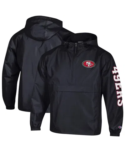 Champion Men's Black San Francisco 49ers Packable Hooded Windbreaker Half-zip Jacket