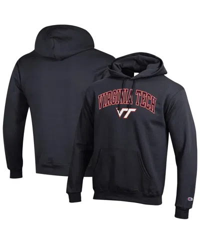 Champion Black Virginia Tech Hokies Arch Over Logo Pullover Hoodie In Blue