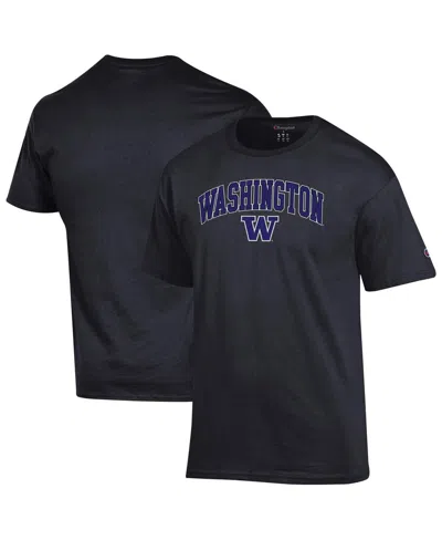 Champion Men's Black Washington Huskies Arched Logo T-shirt In Blue