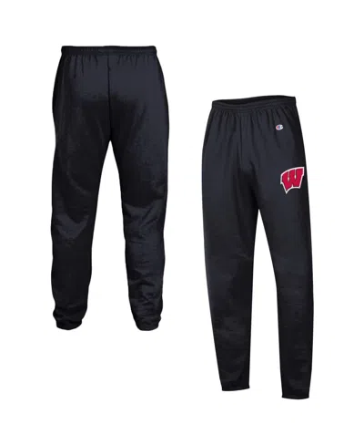 Champion Men's Black Wisconsin Badgers Powerblend Banded Fleece Sweatpants In Blue