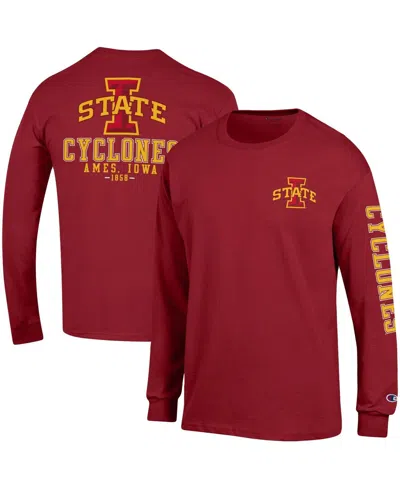 Champion Cardinal Iowa State Cyclones Team Stack Long Sleeve T-shirt In Red