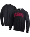 Champion Men's  Black Nebraska Huskers Arch Reverse Weave Pullover Sweatshirt In Black