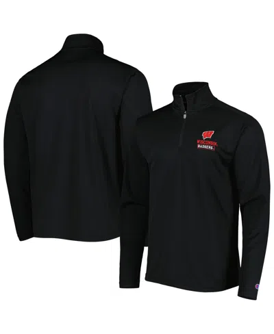 Champion Men's  Black Wisconsin Badgers Textured Quarter-zip Jacket