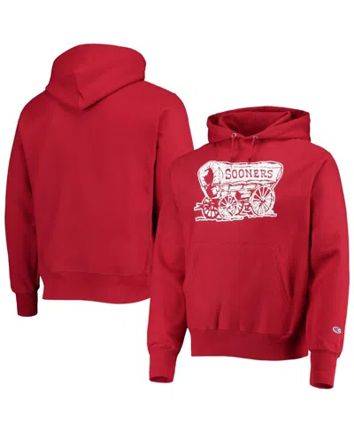 Champion Men's  Crimson Distressed Oklahoma Sooners Vault Logo Reverse Weave Pullover Hoodie