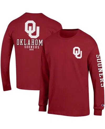 Champion Men's  Crimson Oklahoma Sooners Team Stack Long Sleeve T-shirt