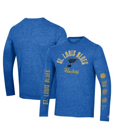 Champion Men's  Heather Blue Distressed St. Louis Blues Multi-logo Tri-blend Long Sleeve T-shirt