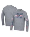 Champion Men's  Heather Gray Distressed Columbus Blue Jackets Tri-blend Dual-stripe Long Sleeve T-shi In Heather Gray