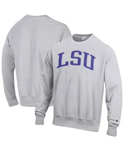 Champion Men's  Heathered Gray Lsu Tigers Big And Tall Reverse Weave Fleece Crewneck Pullover Sweatsh