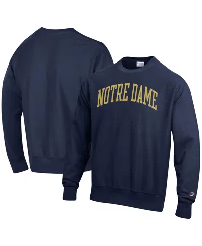 CHAMPION MEN'S CHAMPION NAVY NOTRE DAME FIGHTING IRISH ARCH REVERSE WEAVE PULLOVER SWEATSHIRT