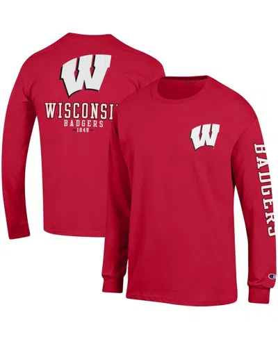 Champion Men's  Red Wisconsin Badgers Team Stack Long Sleeve T-shirt