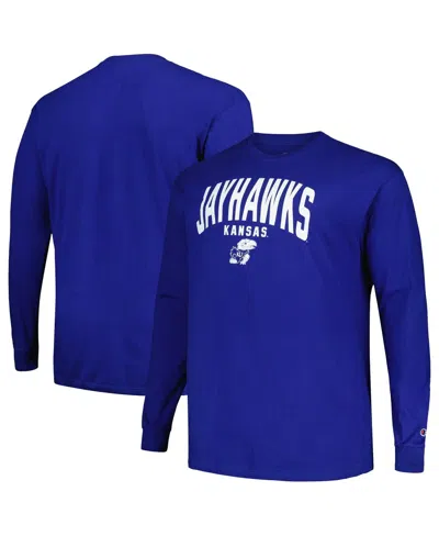 CHAMPION MEN'S CHAMPION ROYAL KANSAS JAYHAWKS BIG AND TALL ARCH LONG SLEEVE T-SHIRT