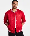 Champion Men's Classic Logo Striped-trim Varsity Jacket In Chili Pepper Red
