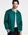 Champion Men's Classic Logo Striped-trim Varsity Jacket In Rain Forest