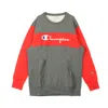 Champion Men's Color Block Kangaroo Pocket Reverse Weave Crewneck Sweatshirt Grey/red In Grey/red