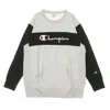 Champion Men's Color Block Kangaroo Pocket Reverse Weave Crewneck Sweatshirt Light Grey/black In Light Grey/black