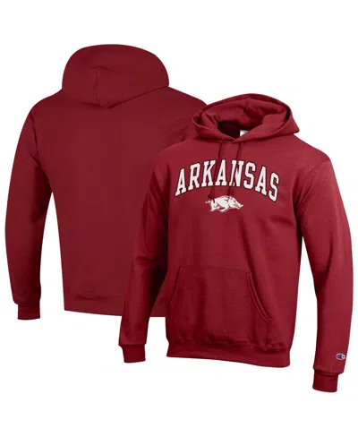 Champion Men's Crimson Arkansas Razorbacks Arched Logo Fleece Pullover Hoodie In Red