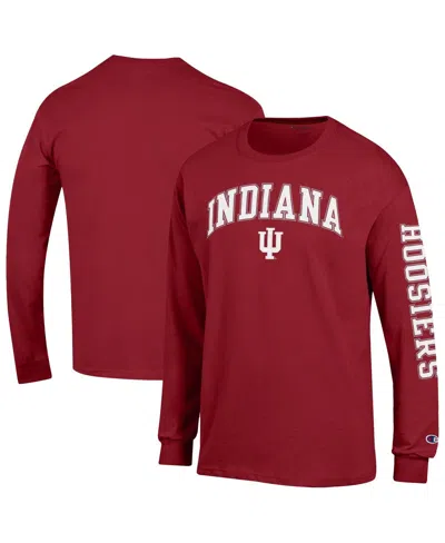 Champion Men's Crimson Indiana Hoosiers Arch Over Logo 2-hit Long Sleeve T-shirt In Red