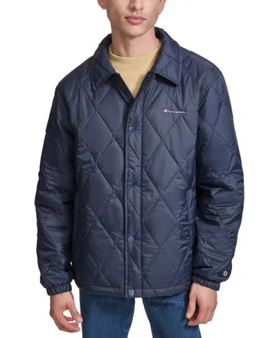 Champion Men's Diamond Quilted Coaches Jacket In Peacoat