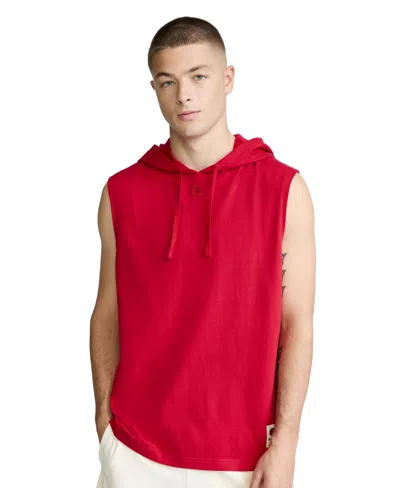 Champion Men's Embroidered C Logo Adjustable Drawcord Hooded Tank Top In Tango Red