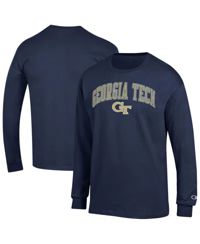 Champion Men's Georgia Tech Yellow Jackets Long-sleeve Crewneck T-shirt In Blue