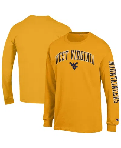 Champion Men's Gold West Virginia Mountaineers Arch Over Logo 2-hit Long Sleeve T-shirt In Animal Print