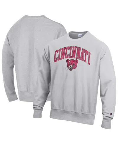 Champion Men's Gray Cincinnati Bearcats Distressed Arch Over Logo Reverse Weave Crew Neck Sweatshirt In Multi