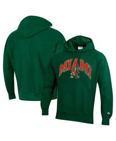 Champion Men's Green Miami Hurricanes Vault Late Night Reverse Weave Pullover Hoodie