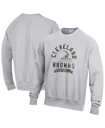 Champion Men's Heather Gray Cleveland Browns Reverse Weave Fleece Pullover Sweatshirt In Gold