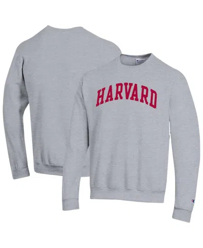 Champion Men's Heather Gray Harvard Crimson Basic Arch Fleece Pullover Sweatshirt