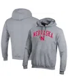 Champion Men's Heather Gray Nebraska Huskers Arched Logo Fleece Pullover Hoodie In Gray