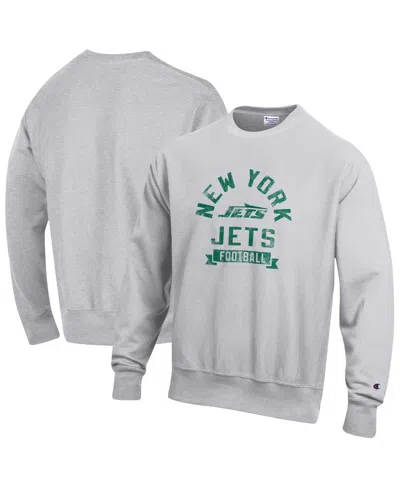 Champion Men's Heather Gray New York Jets Reverse Weave Fleece Pullover Sweatshirt