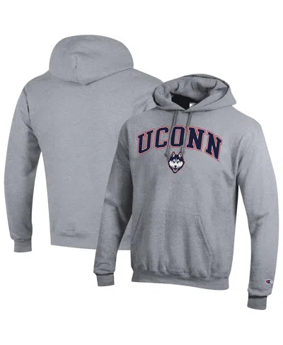 Champion Men's Heather Gray Uconn Huskies Arched Logo Fleece Pullover Hoodie