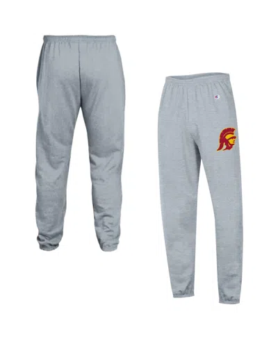 Champion Men's Heather Gray Usc Trojans Power Blend Banded Fleece Sweatpants In Black