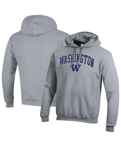 Champion Men's Heather Gray Washington Huskies Arched Logo Fleece Pullover Hoodie