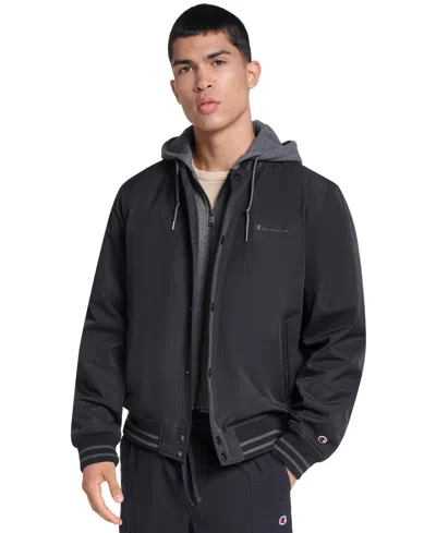 Champion Men's Hooded Varsity Jacket In Black