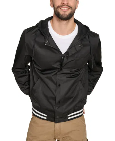 Champion Men's Jersey Hood Varsity Bomber Jacket In Black