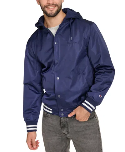 Champion Men's Jersey Hood Varsity Bomber Jacket In Blue