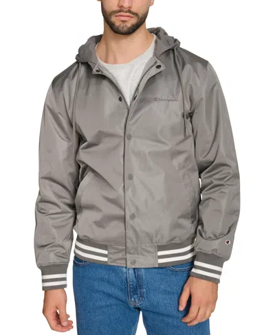Champion Men's Jersey Hood Varsity Bomber Jacket In Gray