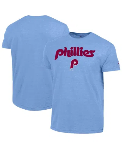 Champion Light Blue Philadelphia Phillies Cooperstown Wordmark Lockup Tri-blend T-shirt