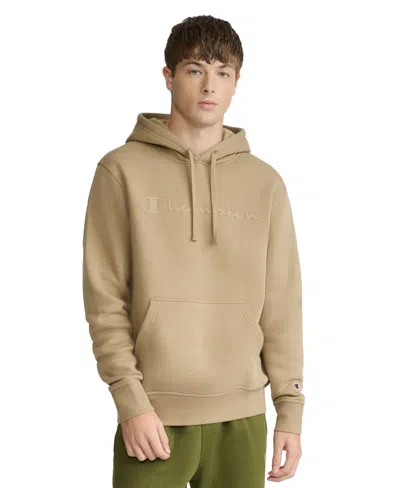 Champion Powerblend Hoodie, Tonal Script Logo In Brown