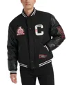Champion Men's Logo-patch Mixed-media Varsity Jacket In Black