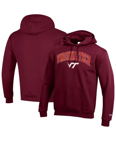 Champion Men's Maroon Virginia Tech Hokies Arched Logo Fleece Pullover Hoodie In Burgundy