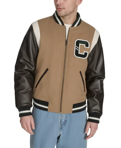Champion Men's Mixed-media Varsity Bomber Jacket In Brown