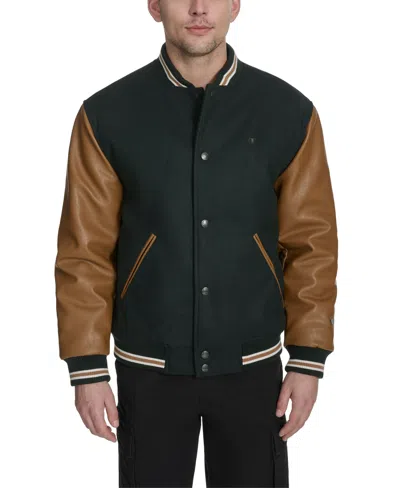 Champion Men's Mixed Media Varsity Jacket In Black