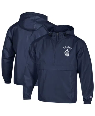 Champion Men's Navy Atlanta Braves Packable Windbreaker Half-zip Sweatshirt In Animal Print