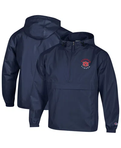 Champion Men's Navy Auburn Tigers Packable Hooded Windbreaker Half-zip Jacket In Blue